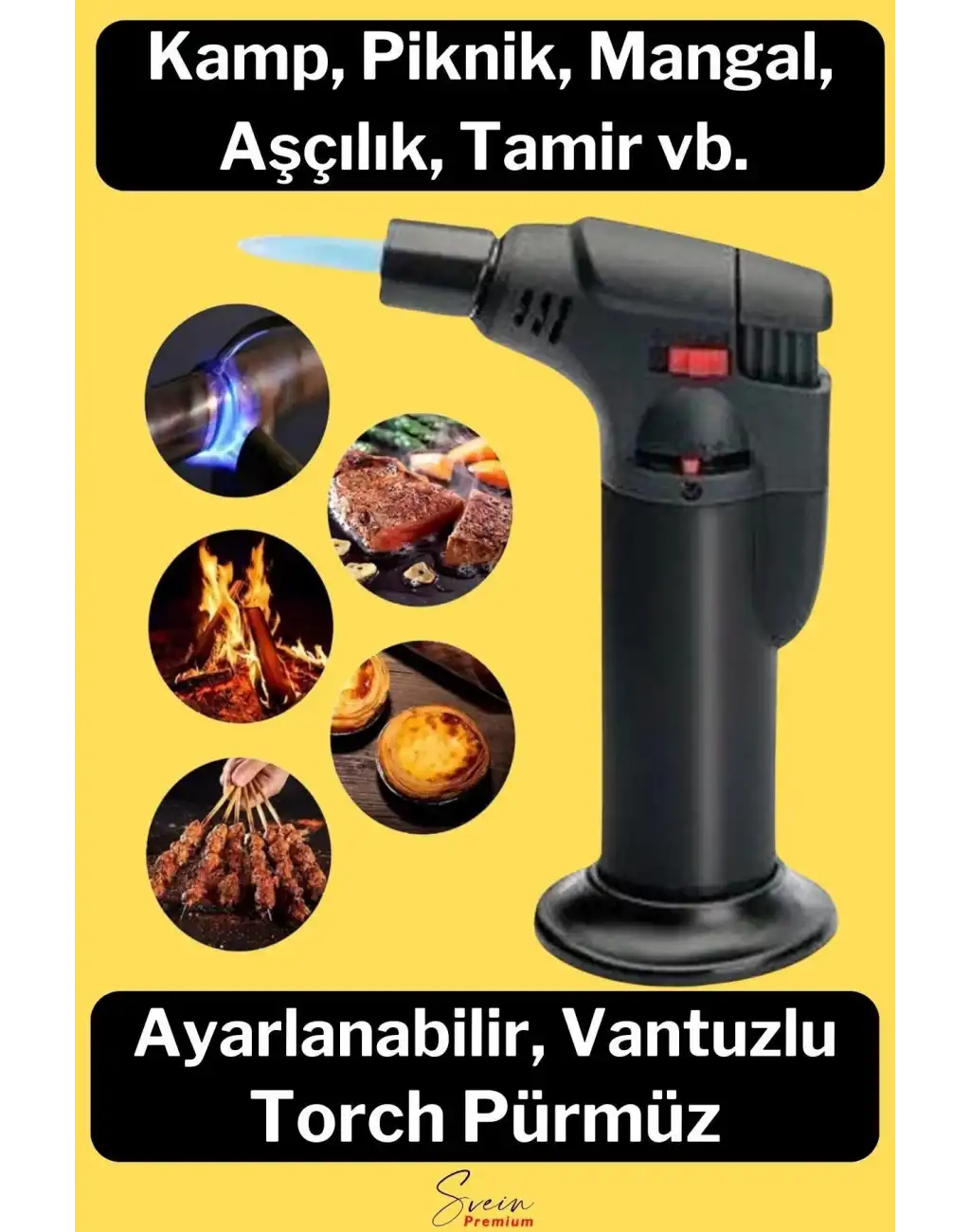 Ayaklı Premium Doldurulabilir Depolu Vantuzlu 1300 Derece Torch Kamp Mangal Piknik Pürmüz Çakmak