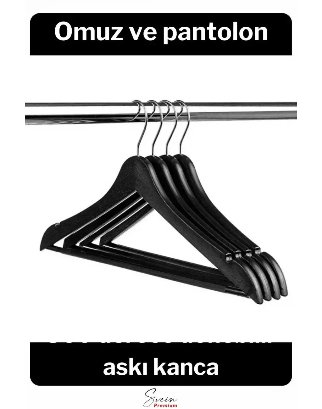 Premium Ahşap Görünümlü Kırılmaz Dayanıklı Plastik A Kalite Siyah Kıyafet Elbise Askı 12li