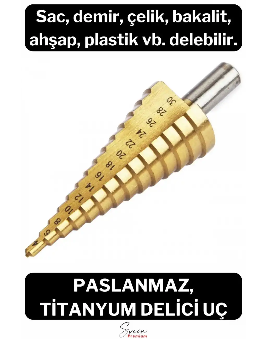 Paslanmaz Kademeli Matkap Ucu Sac Demir Çelik Plastik Bakalit Ahşap Delici Sarı Titanyum Kozalak Uç