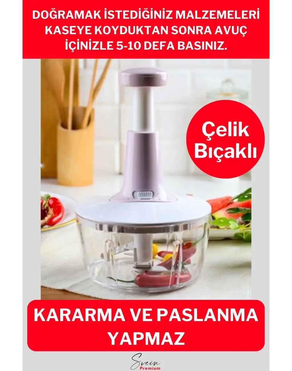 Pratik Taşınabilir Basmalı El Rondo Soğan Sebze Meyve Doğrayıcı Paslanmaz Çelik Bıçaklı El Robotu