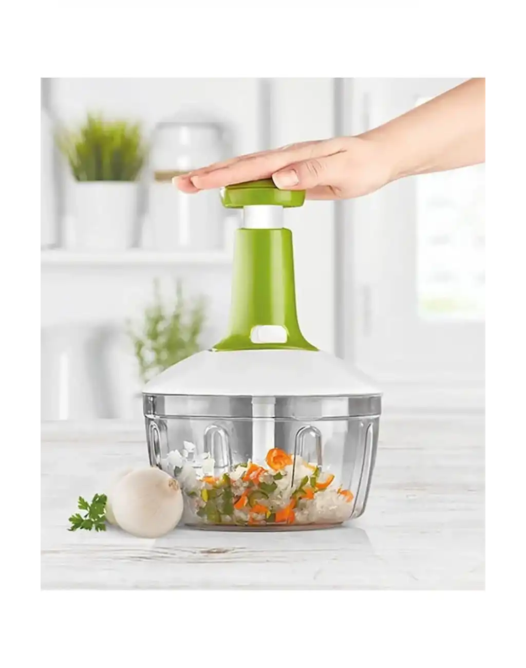 Pratik Taşınabilir Basmalı El Rondo Soğan Sebze Meyve Doğrayıcı Paslanmaz Çelik Bıçaklı El Robotu