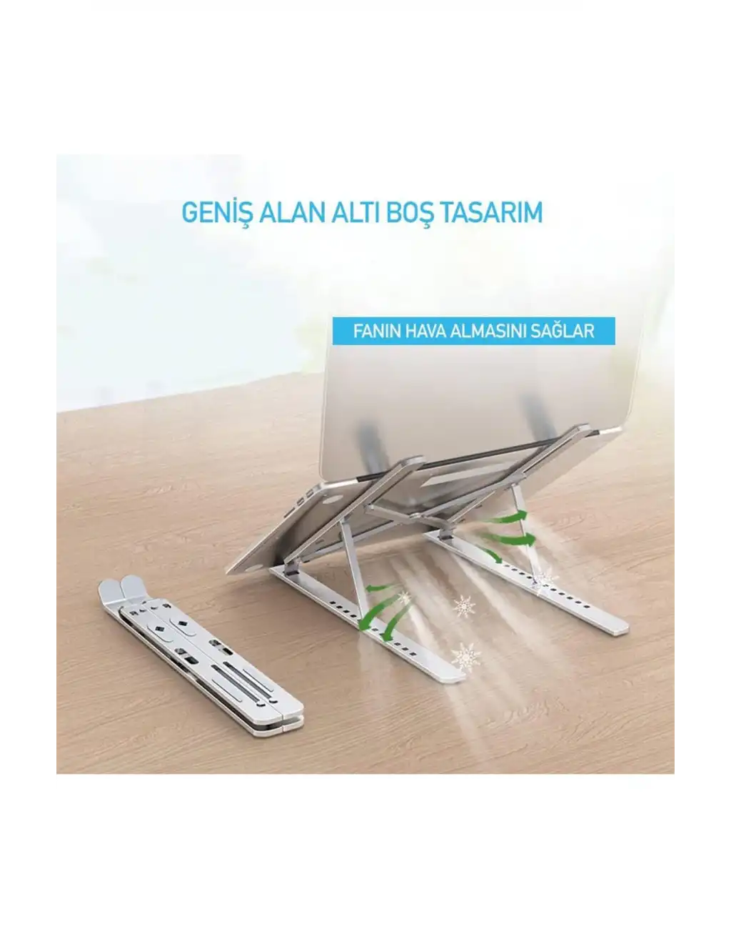 Taşınabilir Katlanır Kaymaz Ayarlı Metal Notebook Dizüstü Bilgisayar Yükseltici Laptop Standı