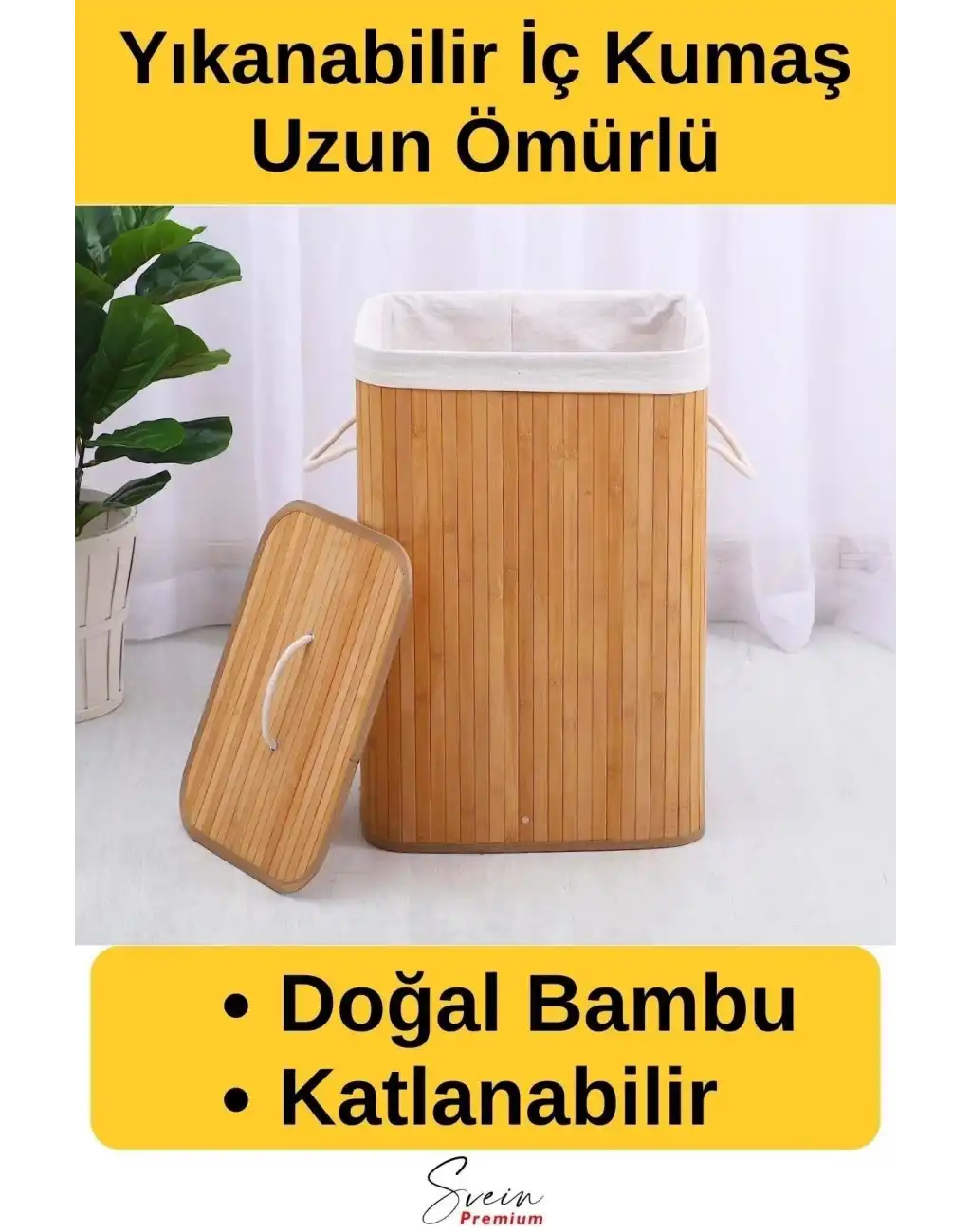 Kapaklı El Yapımı Dekoratif Modern Doğal Ahşap Bambu Banyo Kirli Çamaşır Sepeti 40 X 30 X 60 Cm