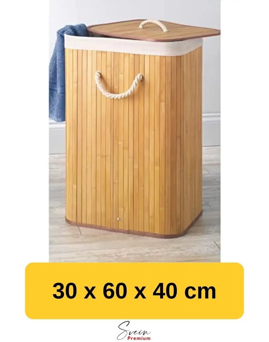 Kapaklı El Yapımı Dekoratif Modern Doğal Ahşap Bambu Banyo Kirli Çamaşır Sepeti 40 X 30 X 60 Cm