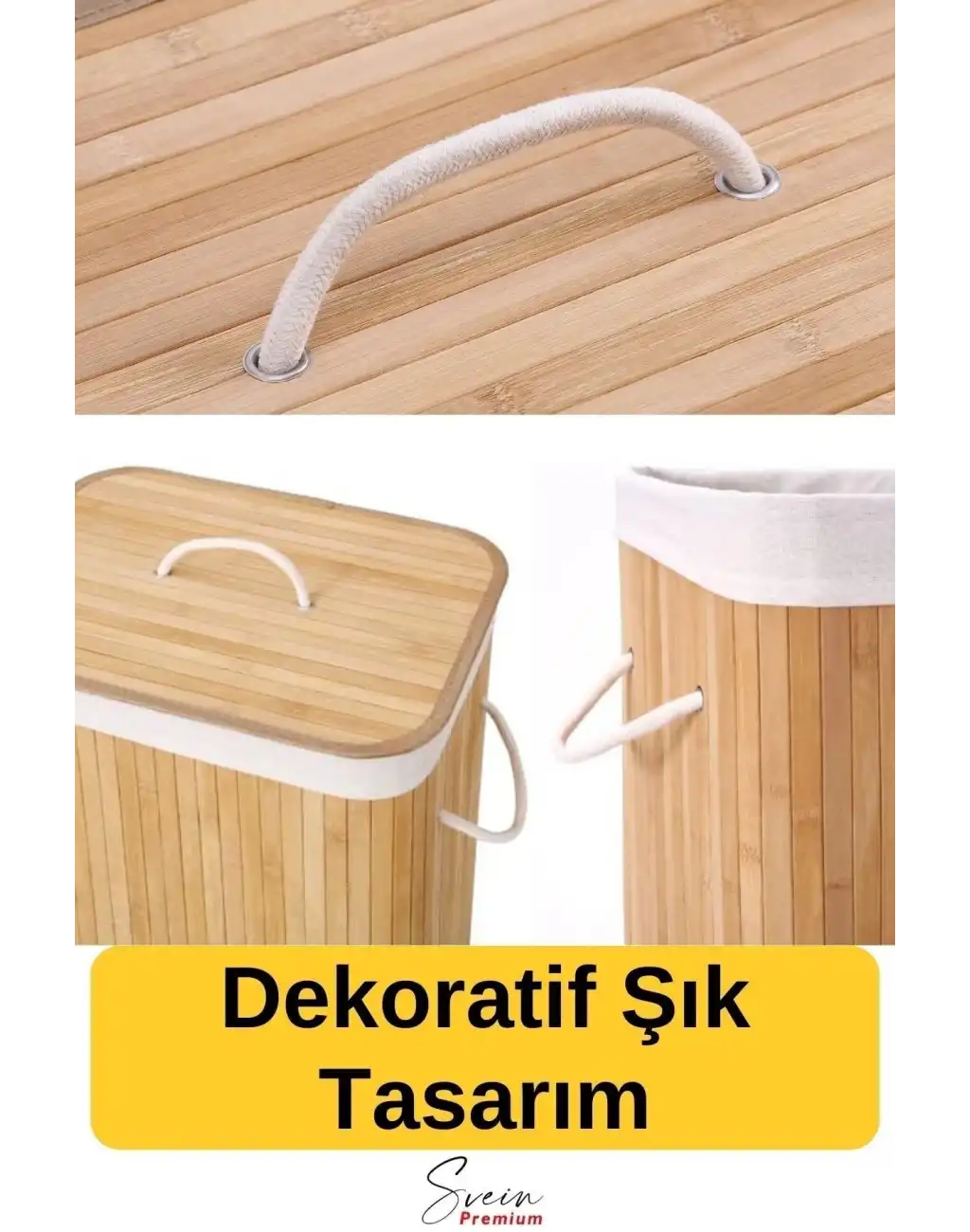 Kapaklı El Yapımı Dekoratif Modern Doğal Ahşap Bambu Banyo Kirli Çamaşır Sepeti 40 X 30 X 60 Cm