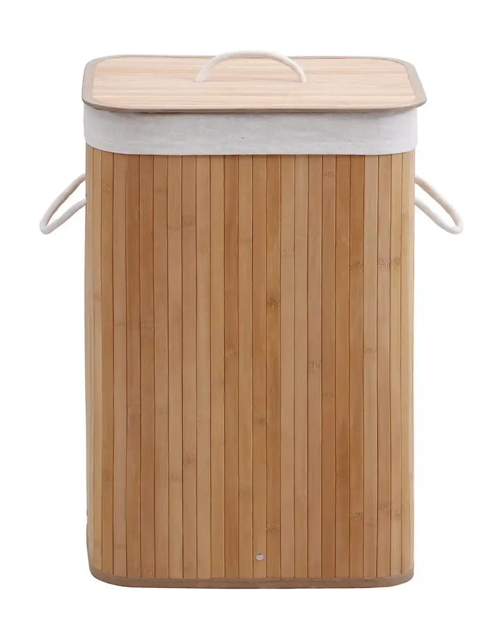 Kapaklı El Yapımı Dekoratif Modern Doğal Ahşap Bambu Banyo Kirli Çamaşır Sepeti 40 X 30 X 60 Cm