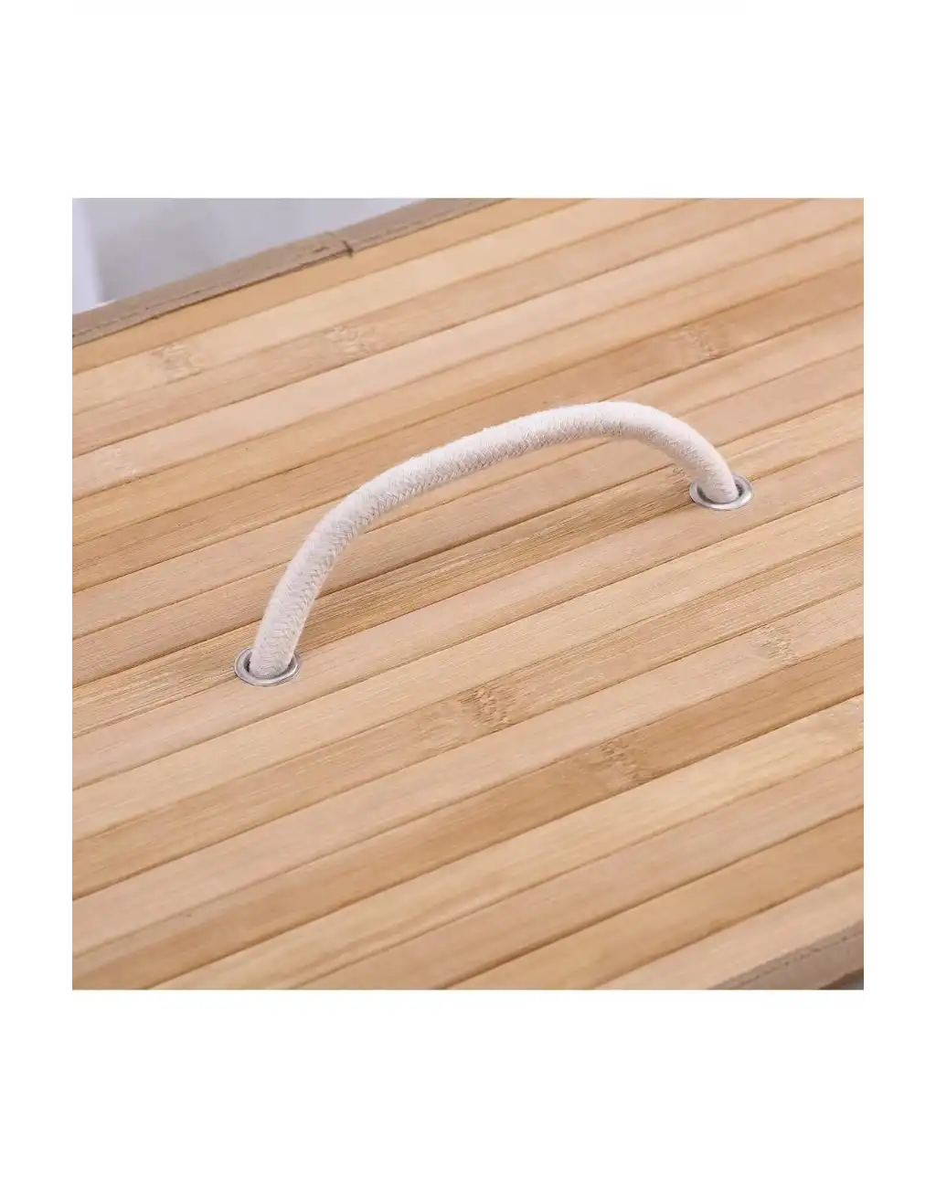 Kapaklı El Yapımı Dekoratif Modern Doğal Ahşap Bambu Banyo Kirli Çamaşır Sepeti 40 X 30 X 60 Cm