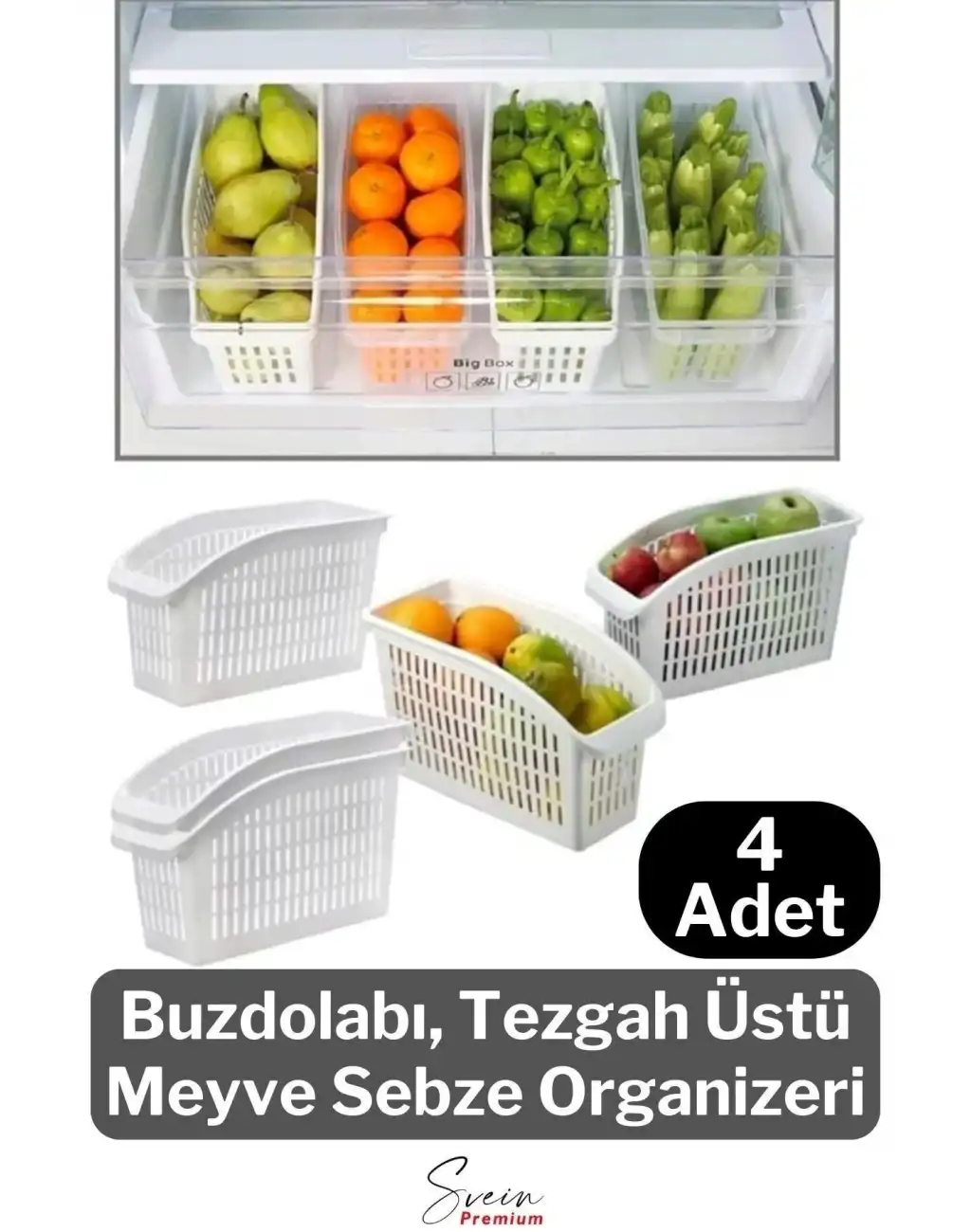 Buzdolabı Sepeti Çok Amaçlı Evye Altı Dolap İçi Meyve Sebze Düzenleyici Sepet Organizer Beyaz 4 Adet