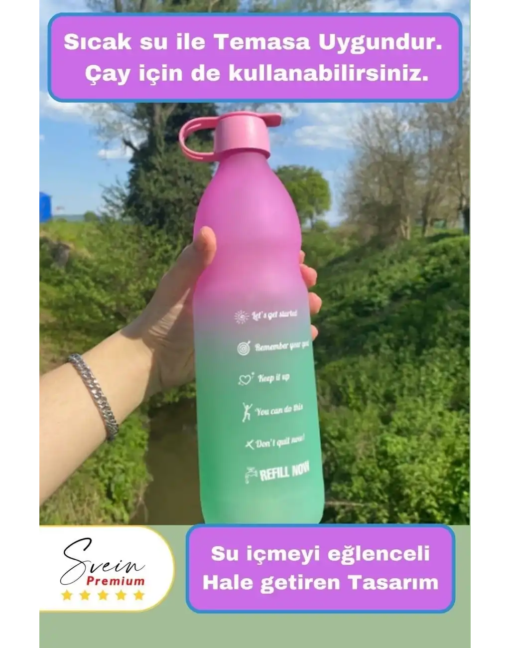Premium Sızdırmaz Motivasyonel Sporcu Cam Renkli Su Matarası 1 Litre Suluk Tritan Bpa İçermez 1 Adet