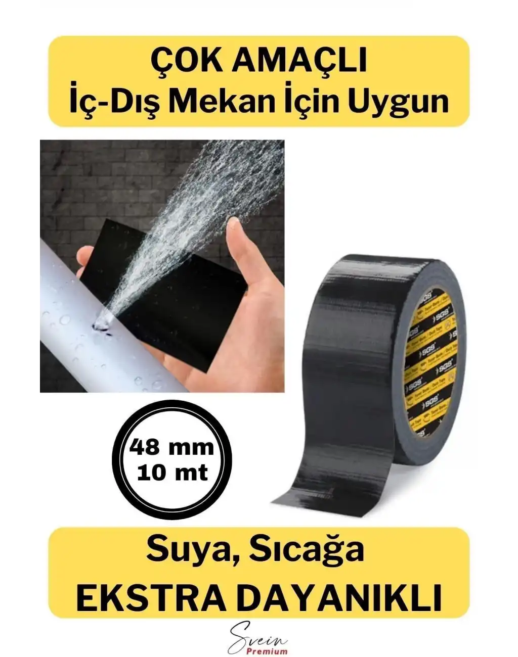 Çok Amaçlı Su Geçirmez Sızdırmaz Dayanıklı Boru Çatlak Onarım Izolasyon Siyah Tamir Bandı 48mm 10mt
