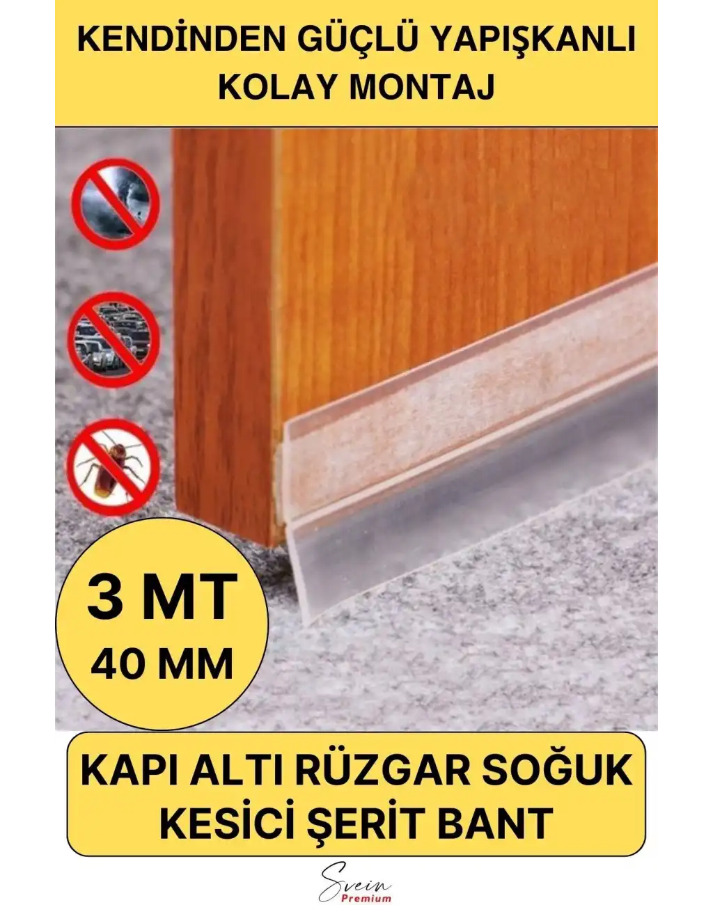 Rüzgar Ses Toz Böcek Önleyici Kapı Altı Isı Yalıtım Soğuk Kesici Şerit Bant Şeffaf 40 Mm X 3 Mt