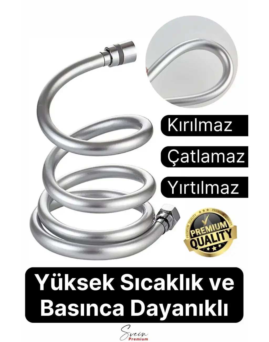 Gümüş Dayanıklı Esnek Kırılmaz Çatlamaz Patlamaz Sızdırmaz Pvc Banyo Duş Musluk Hortumu 1,5 Metre