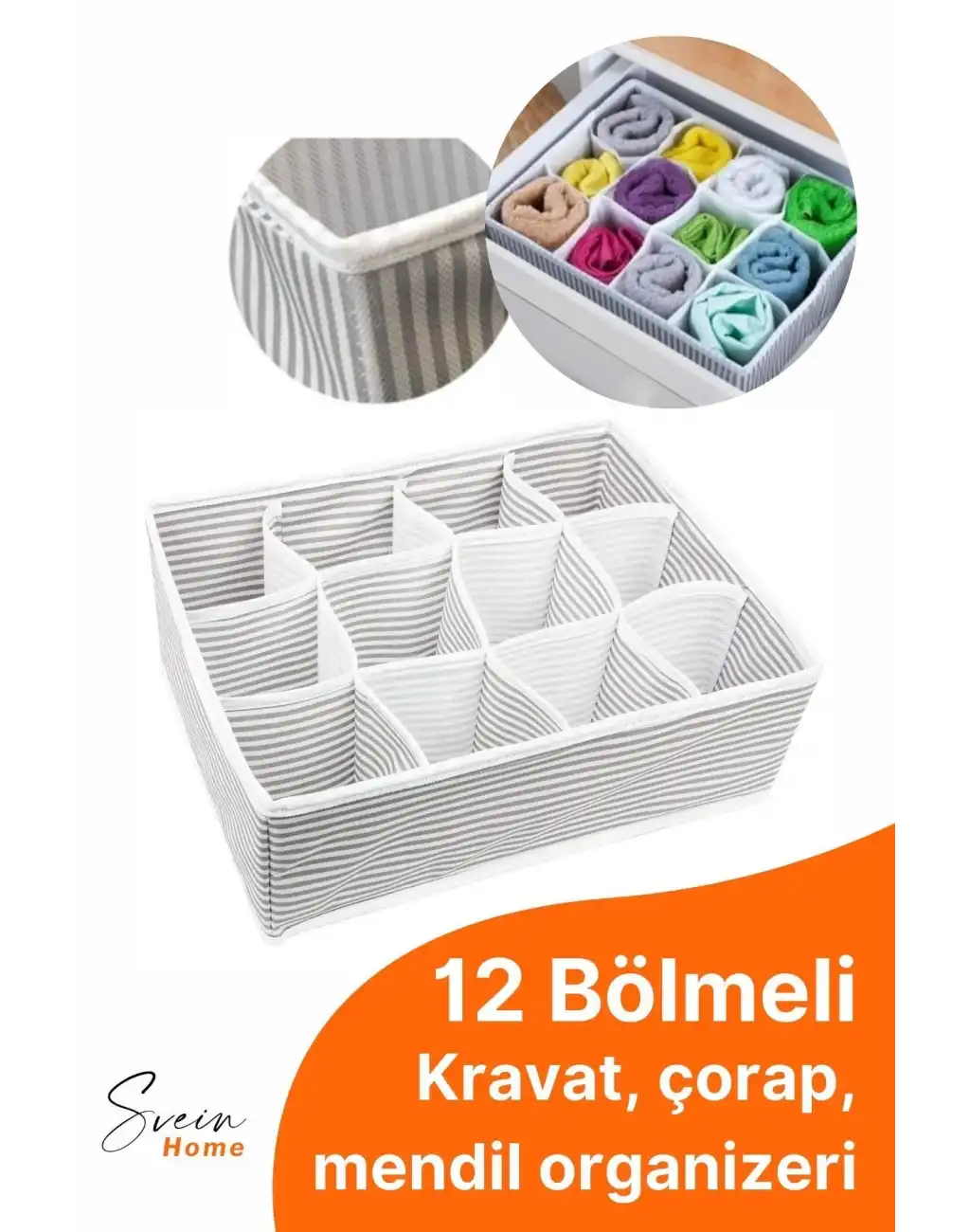 12 Bölmeli Çekmece İçi Düzenleyici Çok Amaçlı Pratik Takı Çorap Kravat Eşarp Gardrop Organizer Kutu