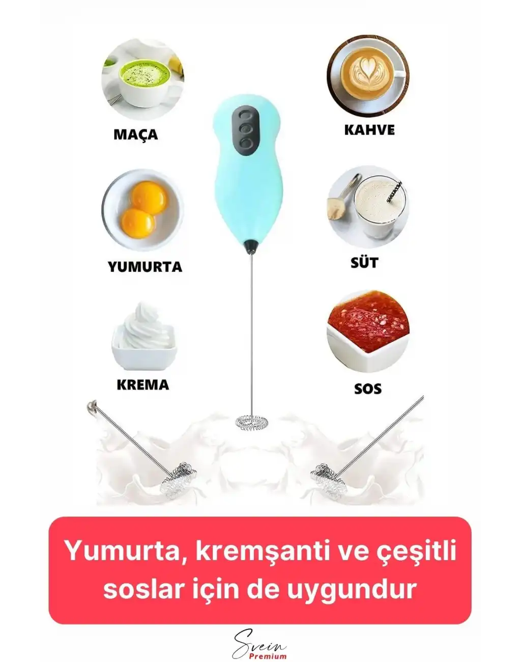 Kahve Süt Köpürtücü Cappuccino Yumurta Sos Krema Çırpıcı Çelik Uçlu Pratik Pilli Mini Karıştırıcı