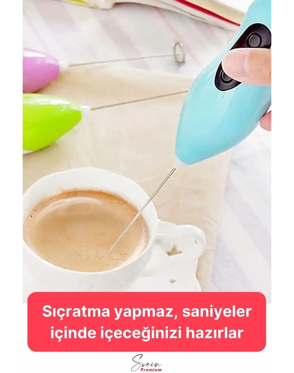 Kahve Süt Köpürtücü Cappuccino Yumurta Sos Krema Çırpıcı Çelik Uçlu Pratik Pilli Mini Karıştırıcı