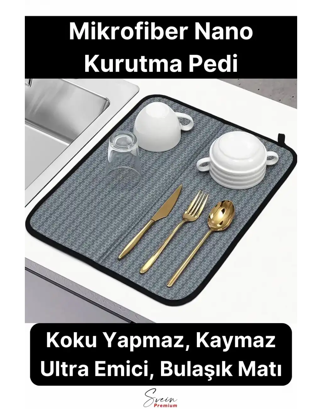 Tezgah Üstü Mikrofiber Bulaşık Matı Koku Yapmaz Kaymaz Ultra Emici Nano Kurutma Pedi Örtüsü 45x35 cm