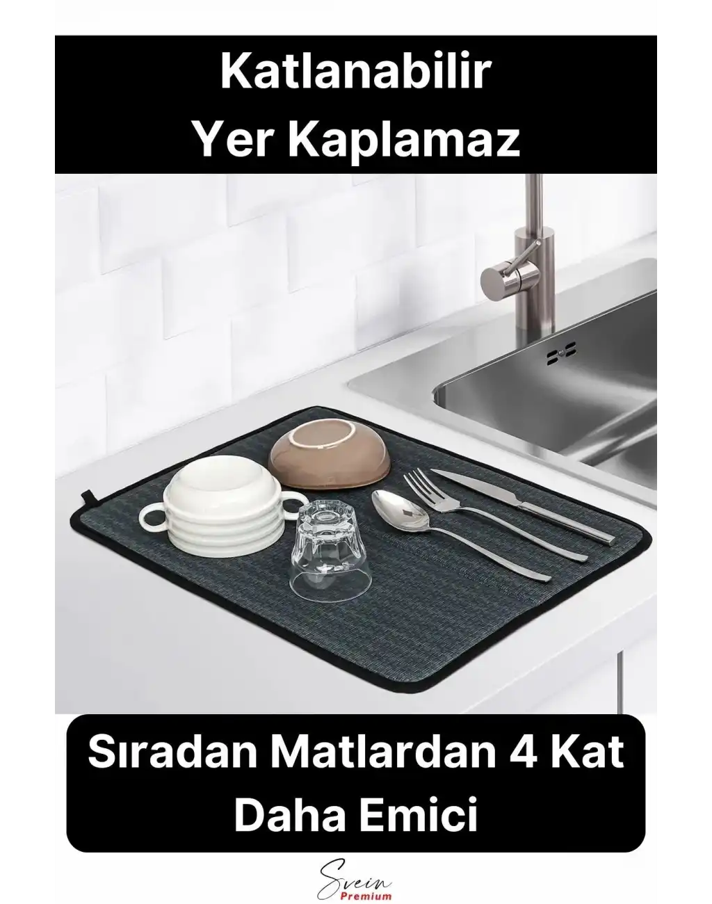 Tezgah Üstü Mikrofiber Bulaşık Matı Koku Yapmaz Kaymaz Ultra Emici Nano Kurutma Pedi Örtüsü 45x35 cm