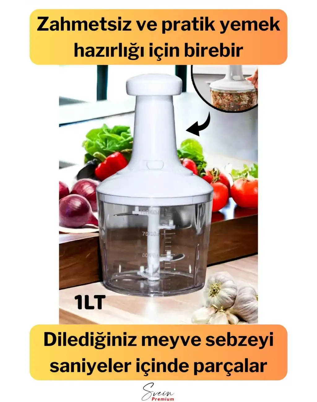 Paslanmaz Çelik Bıçaklı El Robotu Pratik Taşınabilir Basmalı El Blender Soğan Sebze Meyve Doğrayıcı