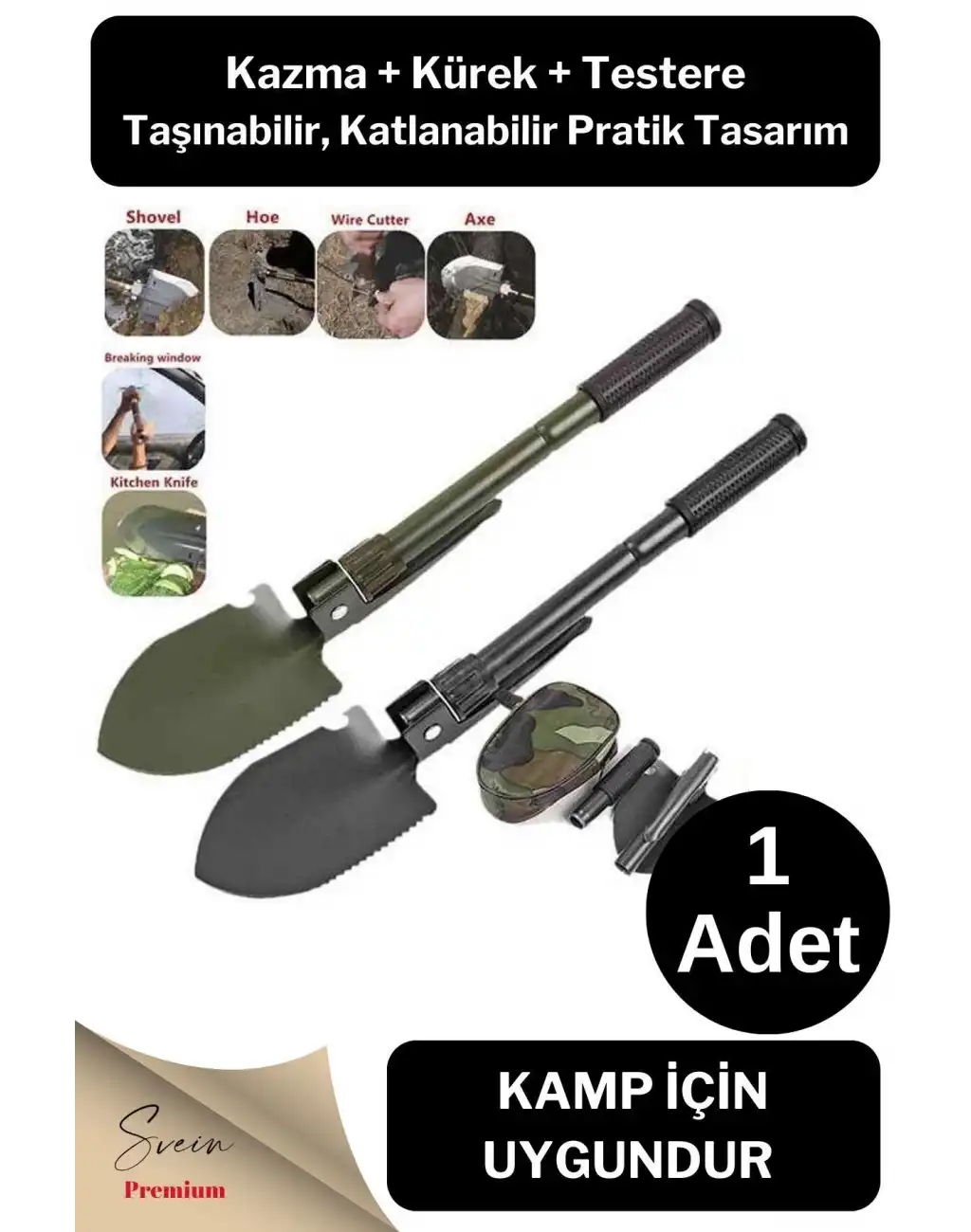 Profesyonel Çelik Katlanır Taşınabilir Pratik Fonksiyonel Kamp Kazma Kürek ve Kesme Aleti Seti