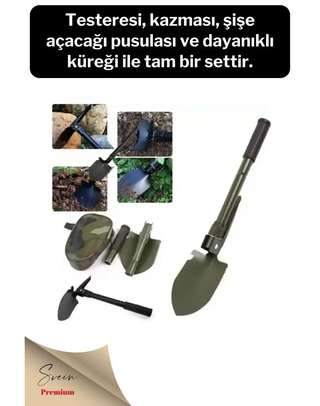 Profesyonel Çelik Katlanır Taşınabilir Pratik Fonksiyonel Kamp Kazma Kürek ve Kesme Aleti Seti