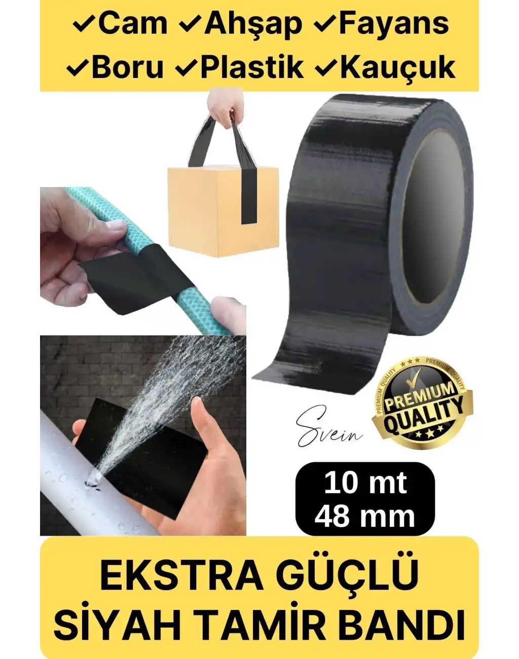 Çok Amaçlı Su Geçirmez Sızdırmaz Dayanıklı Boru Çatlak Onarım İzolasyon Siyah Tamir Bandı 48mm 10mt