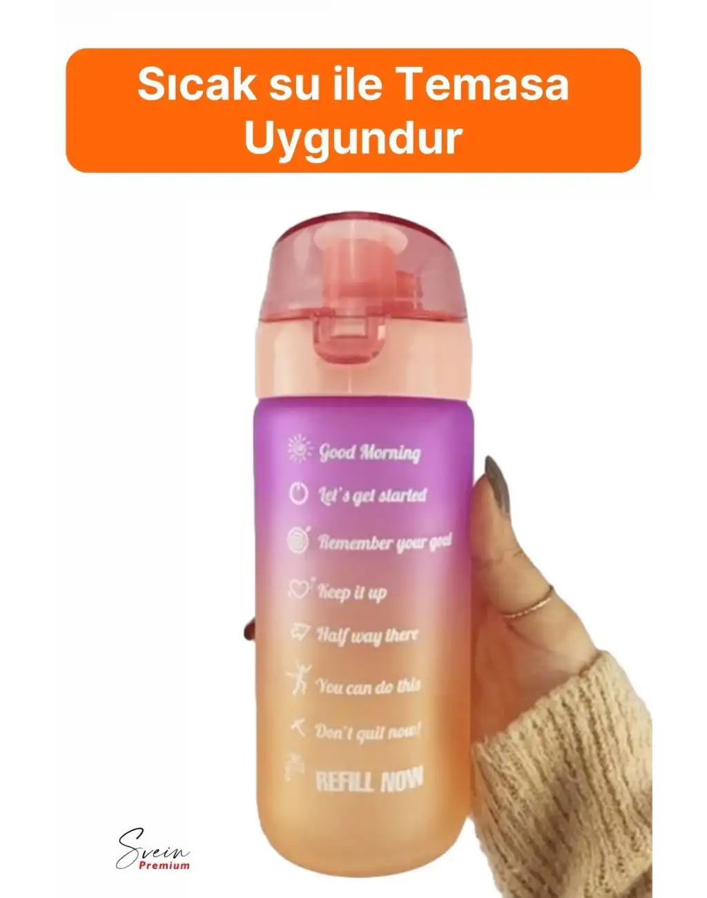 Motivasyonel Cam Su Şişesi Çift Renkli Kapaklı Sızdırmaz Akıtmaz Sporcu Suluk Bpa İçermez 500 ml