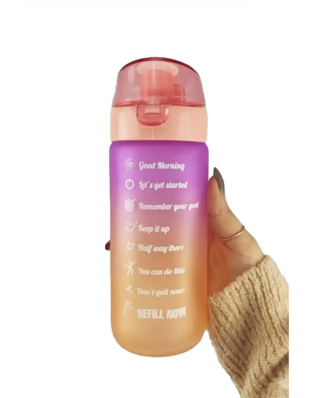 Motivasyonel Cam Su Şişesi Çift Renkli Kapaklı Sızdırmaz Akıtmaz Sporcu Suluk Bpa İçermez 500 ml