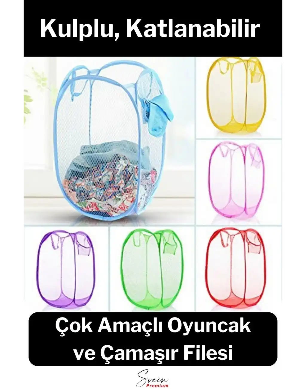 Çok Amaçlı Oyuncak ve Çamaşır Saklama Selesi Katlanabilir Çok Renkli Fileli Eşya İstifleme Sepeti