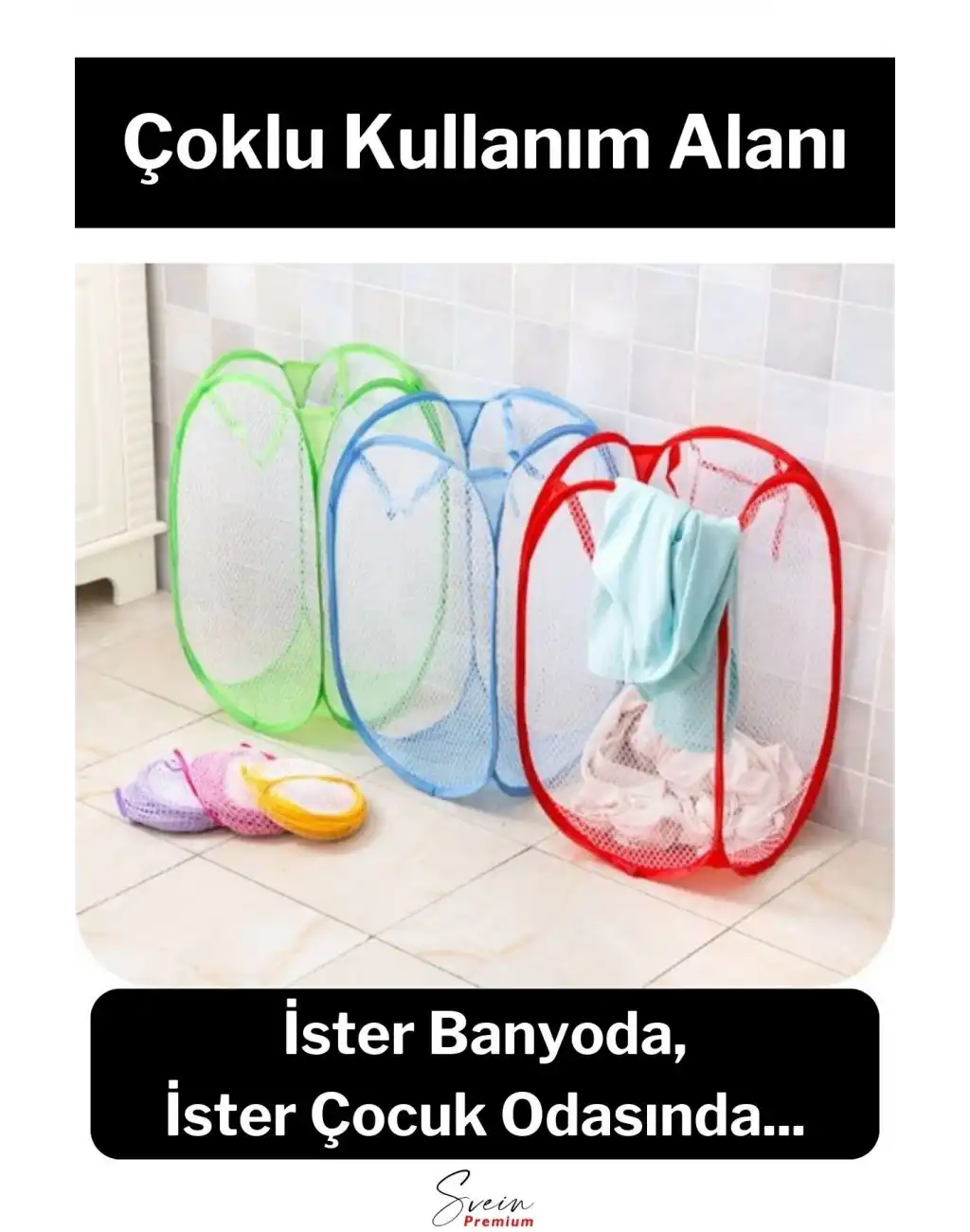 Çok Amaçlı Oyuncak ve Çamaşır Saklama Selesi Katlanabilir Çok Renkli Fileli Eşya İstifleme Sepeti