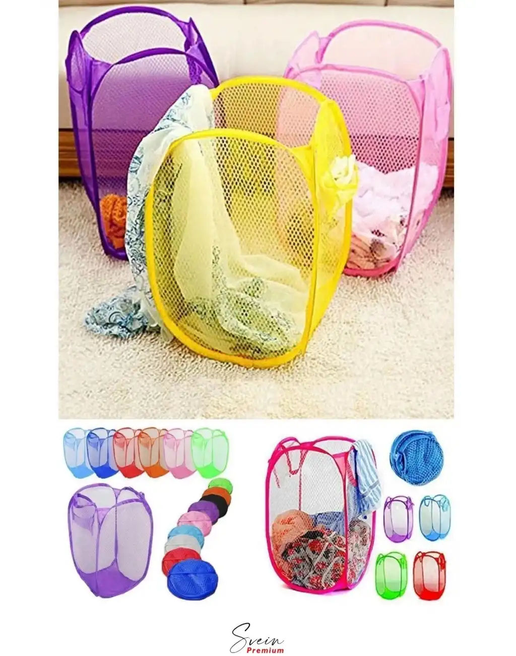 Çok Amaçlı Oyuncak ve Çamaşır Saklama Selesi Katlanabilir Çok Renkli Fileli Eşya İstifleme Sepeti