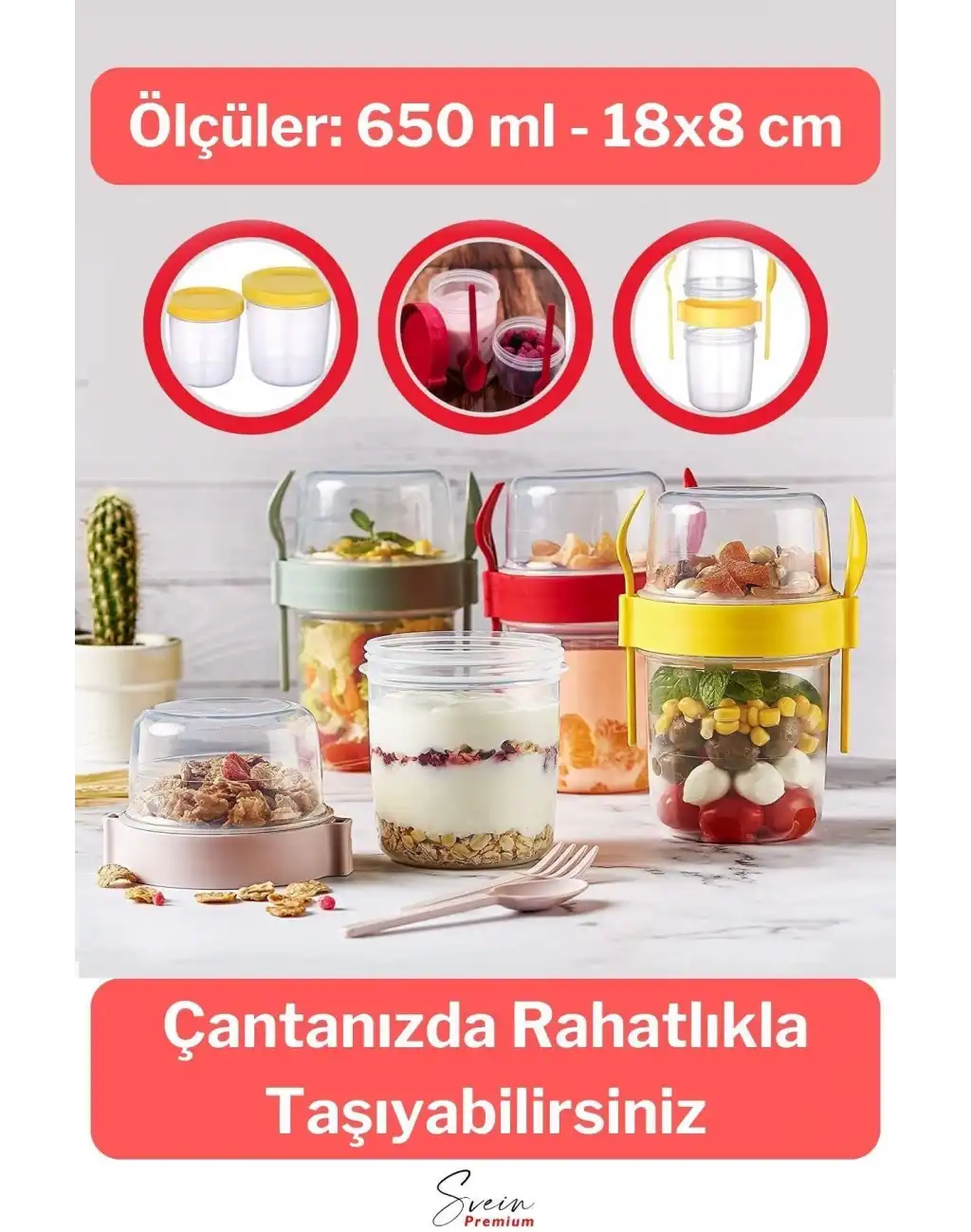 Saklama Kabı Kapaklı Erzak Beslenme Çantası Detox Müsli Diyet Kabı Çok Renkli Container 650 ml