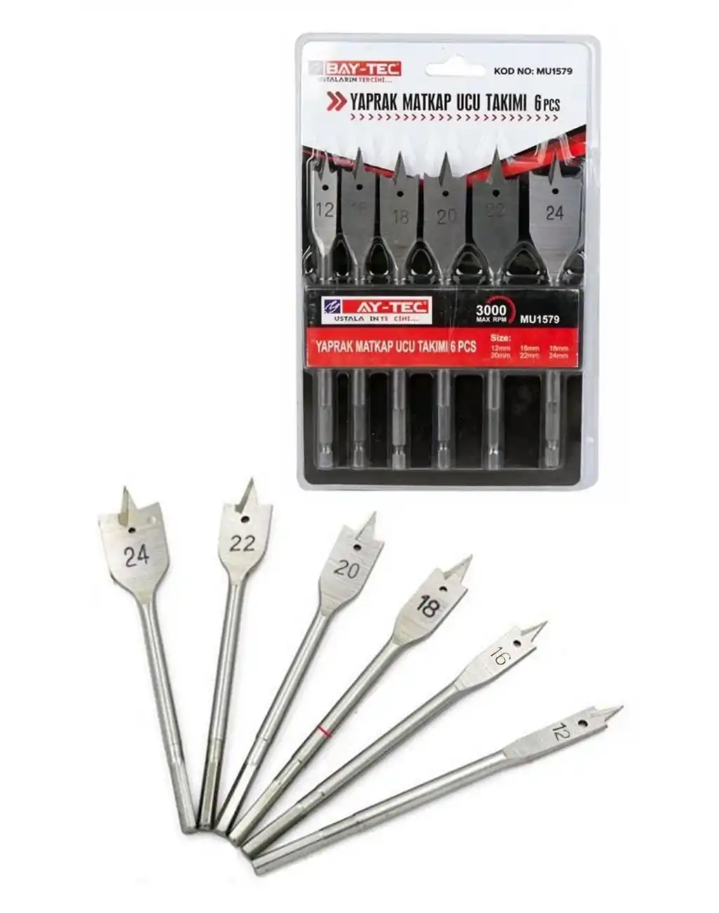 Dayanıklı Yassı Yaprak Matkap Ucu Seti 6lı Profesyonel Tahta Ahşap Oyma Delik Delme Freze Takımı