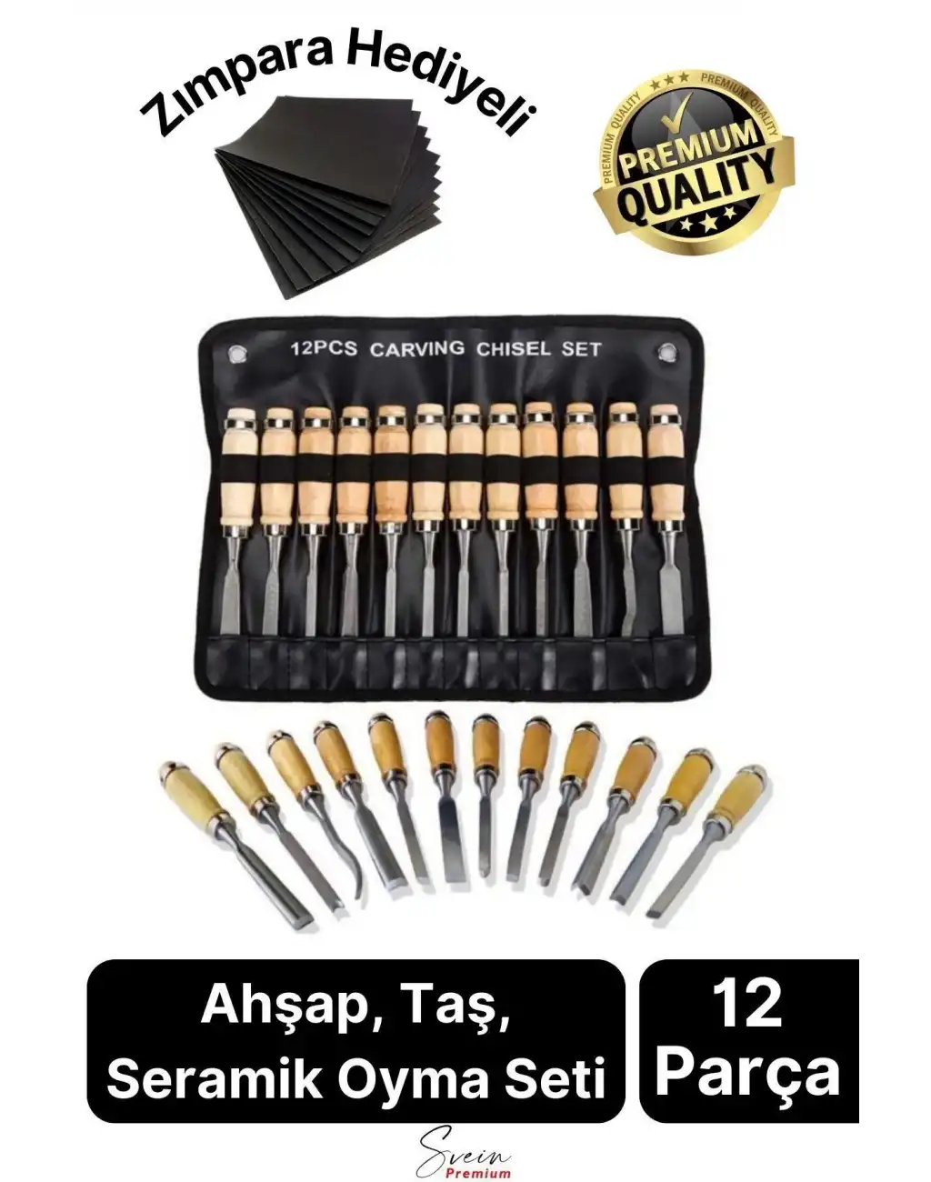 12 Parça Ahşap Oyma Iskarpela Set Profesyonel Taş Seramik Tahta Hobi Gravür Keskin Bıçak Takımı