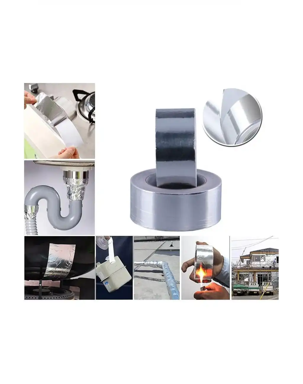 Alüminyum Yanmaz Folyo Bant Tamir Soba Boru Bandı Suya Sıcağa Dayanıklı Yama Düz Gri 45 Mm X 20 M