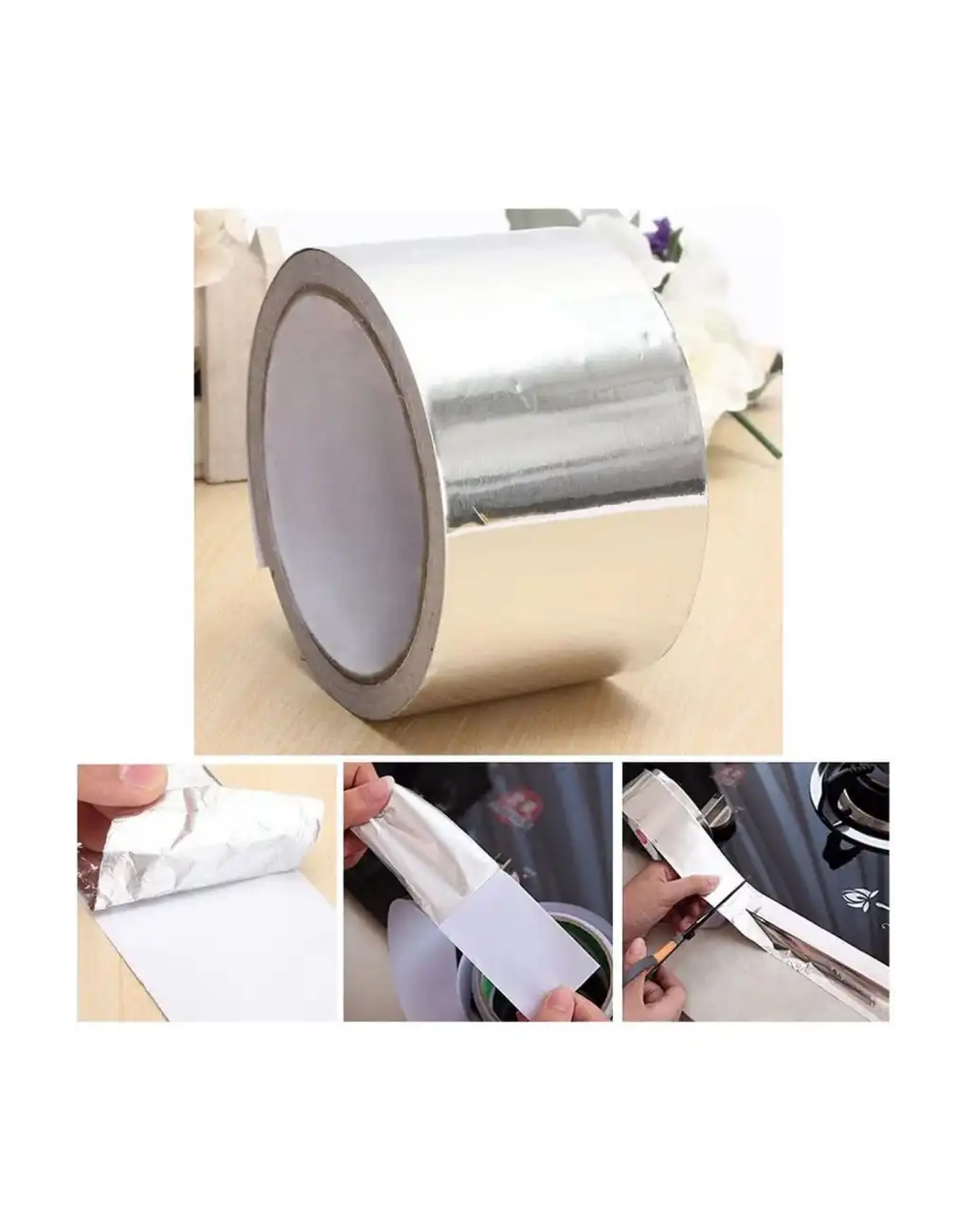 Alüminyum Yanmaz Folyo Bant Tamir Soba Boru Bandı Suya Sıcağa Dayanıklı Yama Düz Gri 45 Mm X 20 M