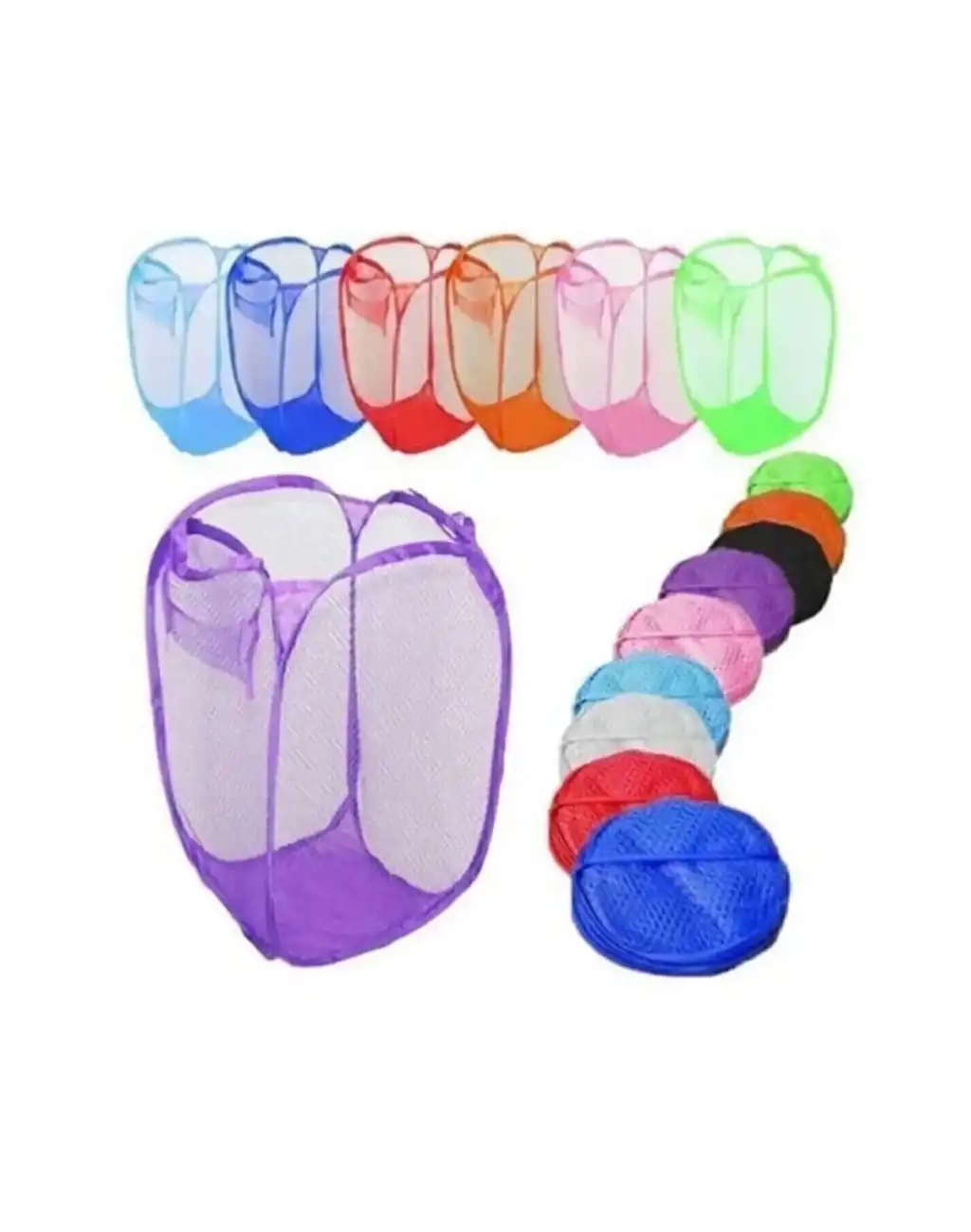 Çok Amaçlı Oyuncak ve Çamaşır Saklama Selesi Katlanabilir Çok Renkli Fileli Eşya İstifleme Sepeti