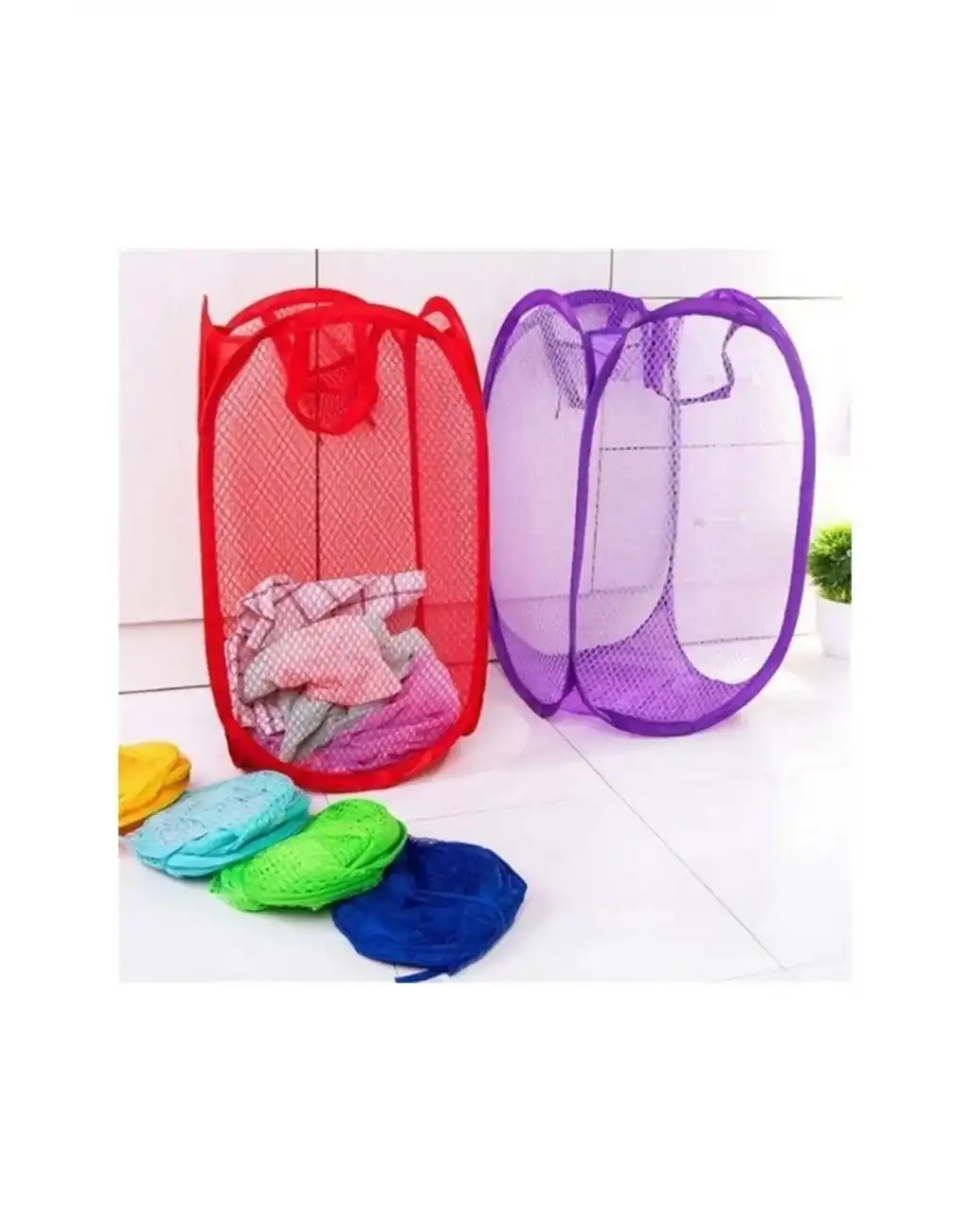 Çok Amaçlı Oyuncak ve Çamaşır Saklama Selesi Katlanabilir Çok Renkli Fileli Eşya İstifleme Sepeti
