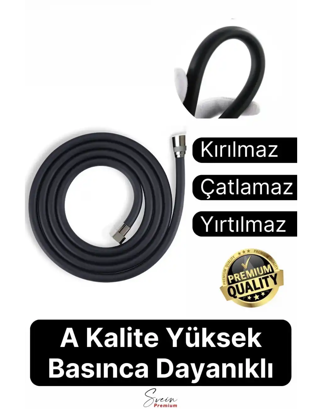 Siyah Dayanıklı Esnek Kırılmaz Çatlamaz Patlamaz Sızdırmaz Pvc Banyo Duş Musluk Hortumu 1,5 Metre
