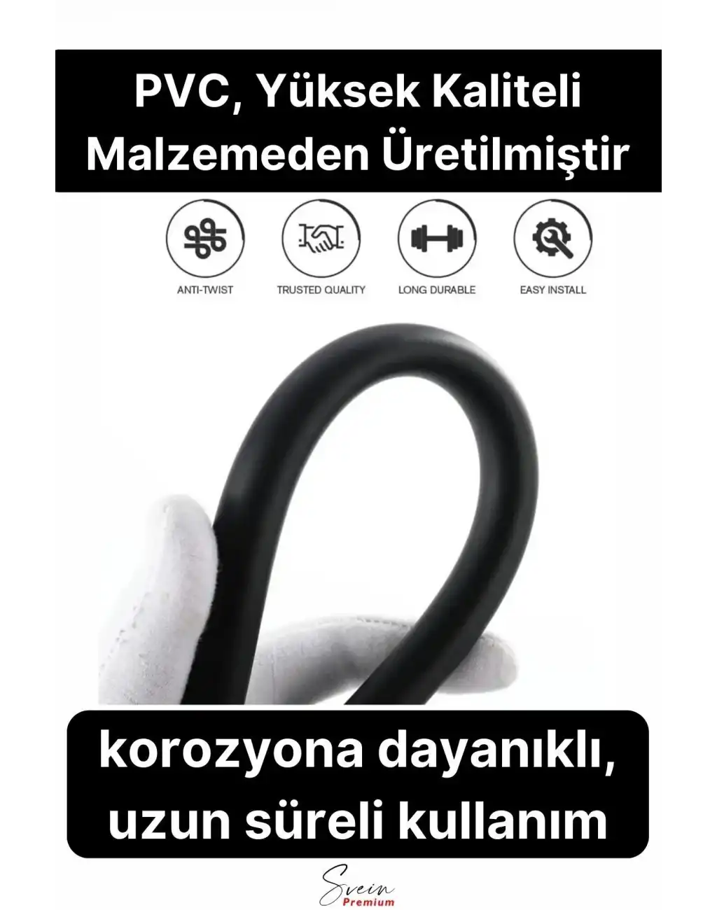 Siyah Dayanıklı Esnek Kırılmaz Çatlamaz Patlamaz Sızdırmaz Pvc Banyo Duş Musluk Hortumu 1,5 Metre