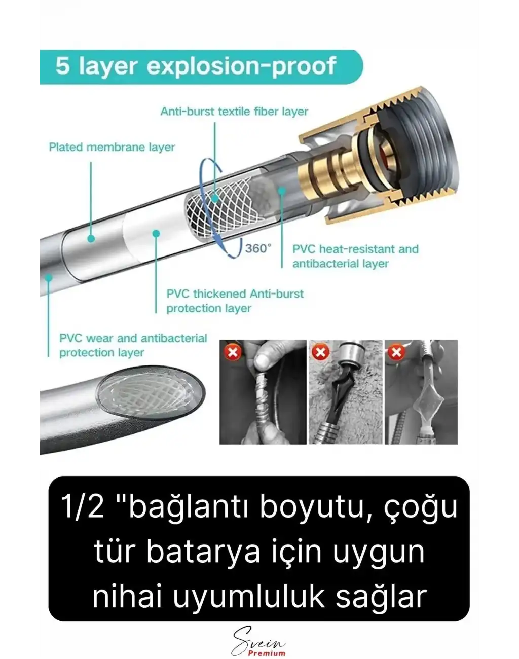 Siyah Dayanıklı Esnek Kırılmaz Çatlamaz Patlamaz Sızdırmaz Pvc Banyo Duş Musluk Hortumu 1,5 Metre