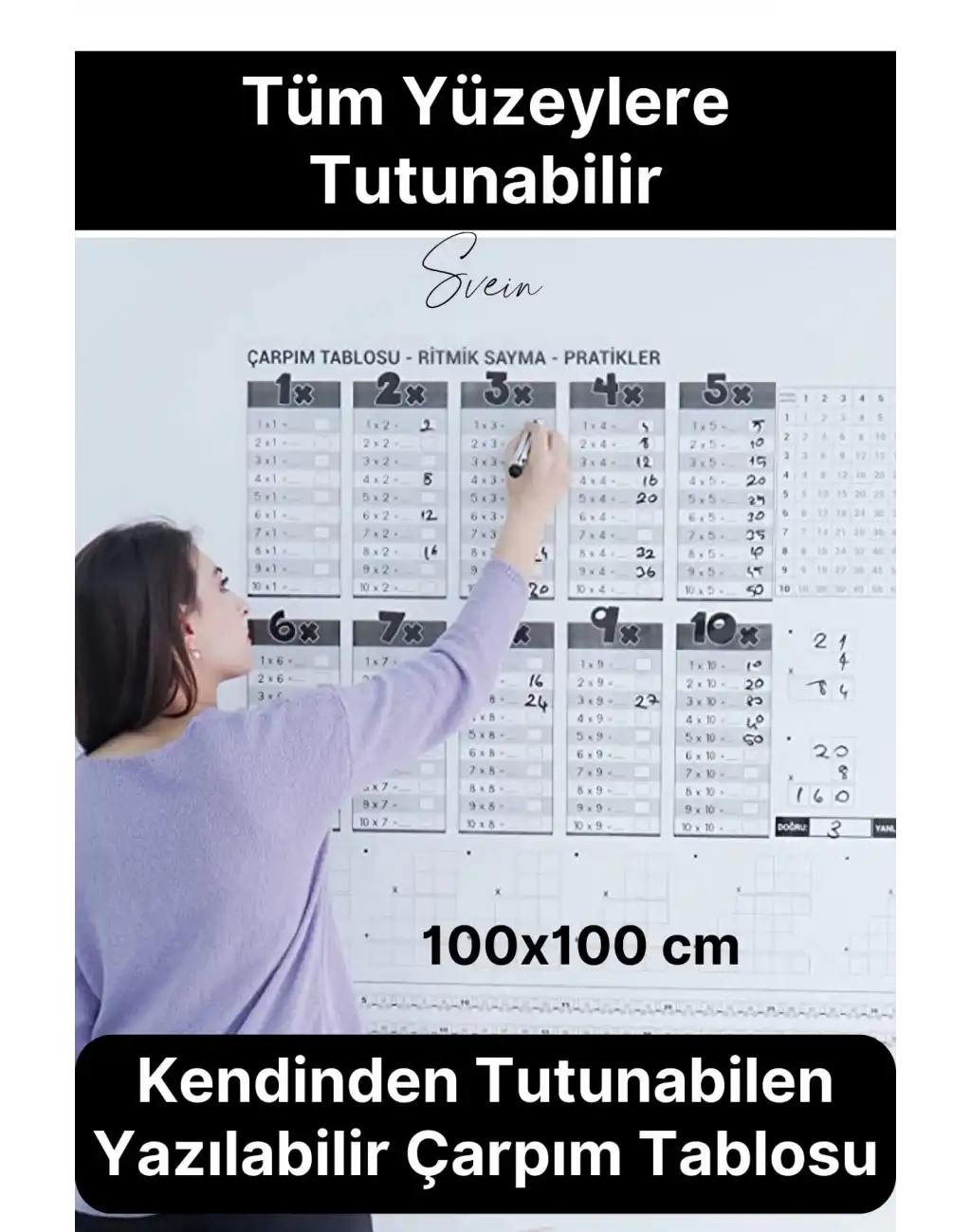 Kendinden Yapışkanlı Tutunabilen Çarpım Tablosu Ezberleme Manyetik Duvar Stickerı 105 x 100 cm