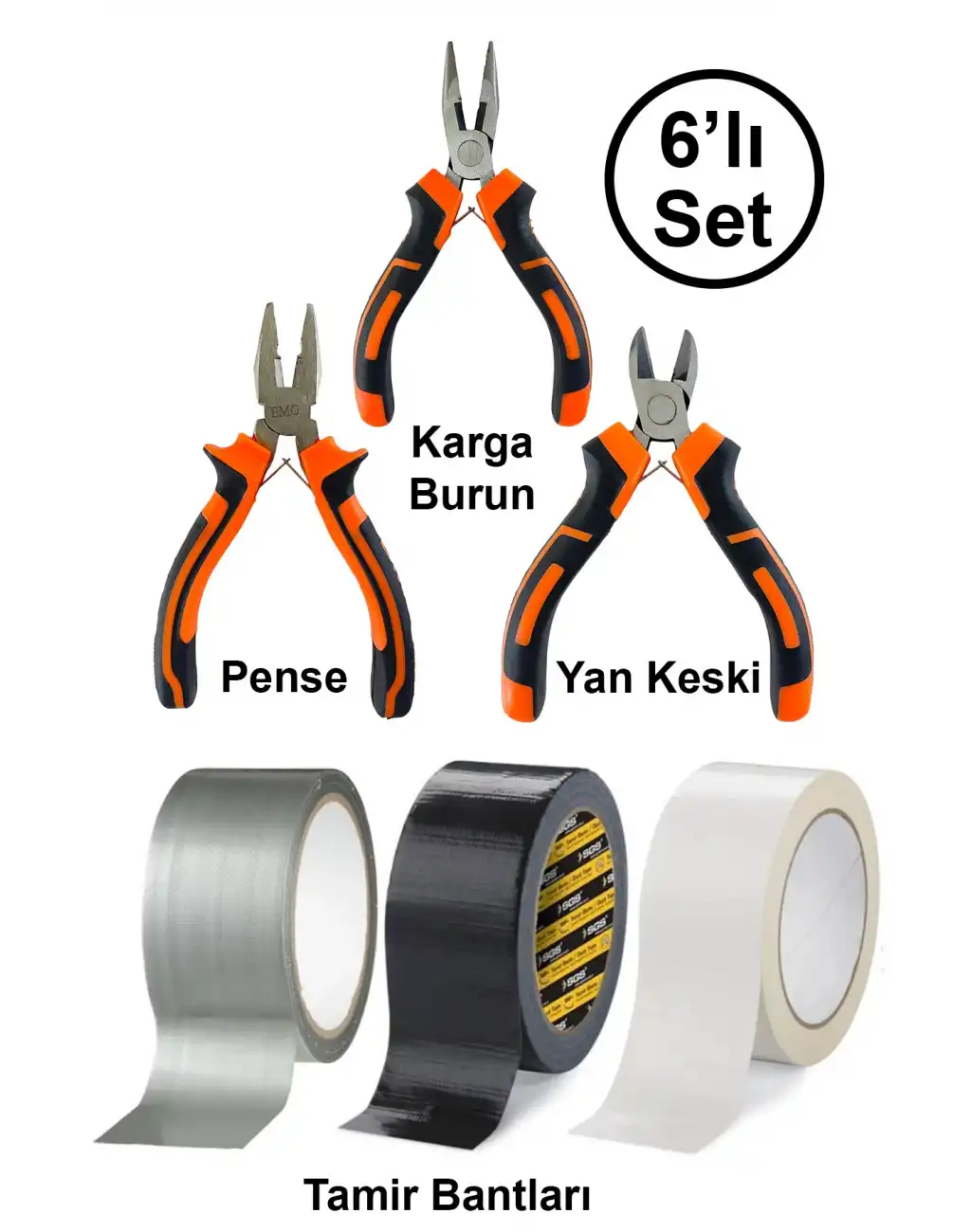 Mini Takı Bijuteri Hobi Karga Burun Yan Keski Pense Çok Amaçlı Siyah Beyaz Gri Tamir Bandı Seti