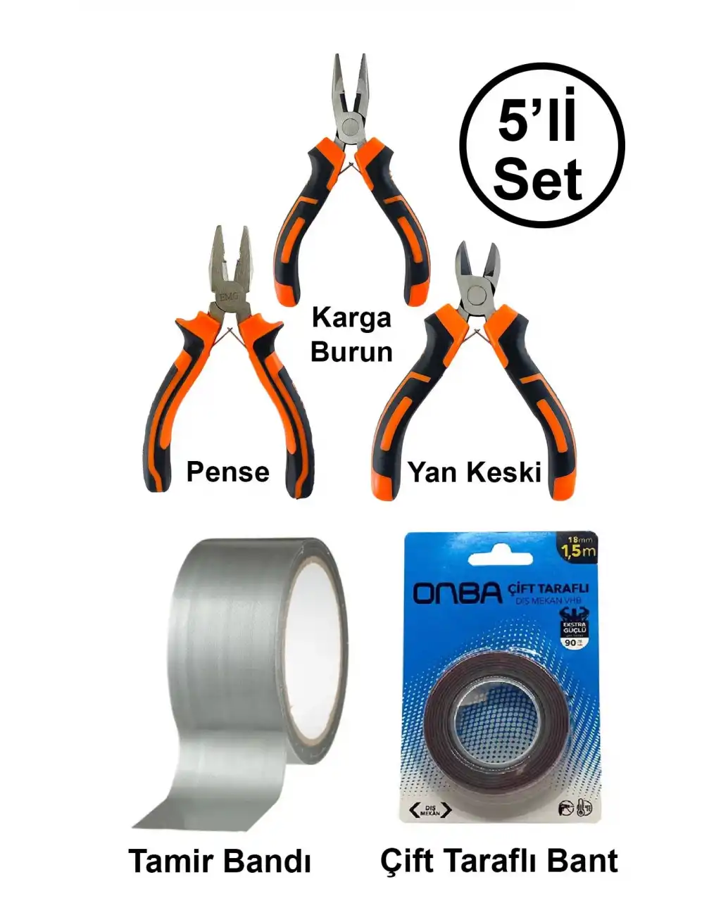 Mini Takı Hobi Karga Burun Yan Keski Pense Çift Taraflı Bant Çok Amaçlı Gri Tamir Bandı Seti