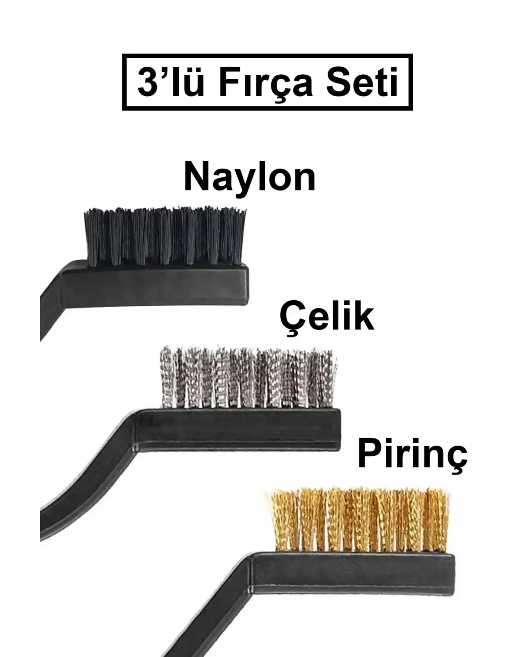 3lü Çelik Pirinç Naylon Fırça Seti Mini Detay Temizleme Paslanmaz Plastik Saplı Cüruf Pas Toz