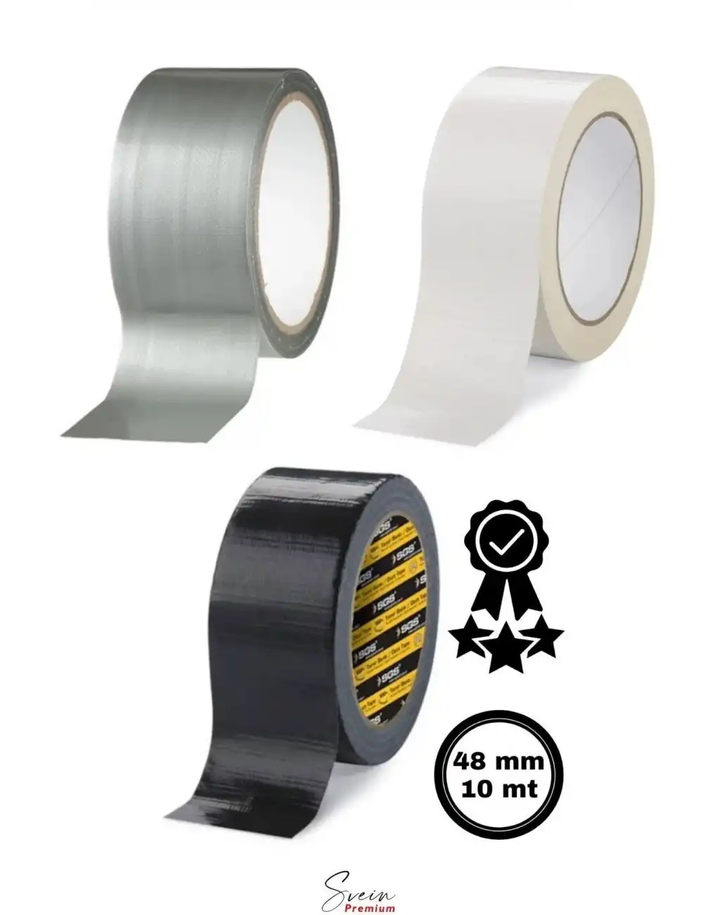 Çok Amaçlı 3lü Set Siyah Beyaz Gri Dayanıklı İzolasyon Gri Tamir Bandı 48 mm 10 mt 1 Adet