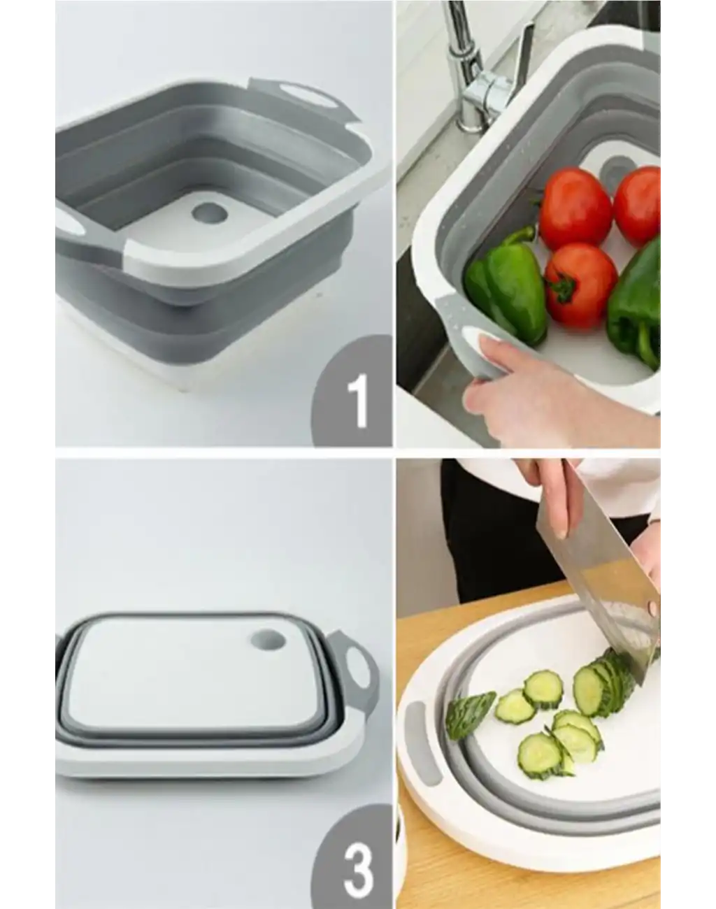 Katlanabilir Bulaşık Yıkama Leğeni Süzgeçli Kesme Doğrama Tahtası Akordiyon Tıpalı Dayanıklı Badya