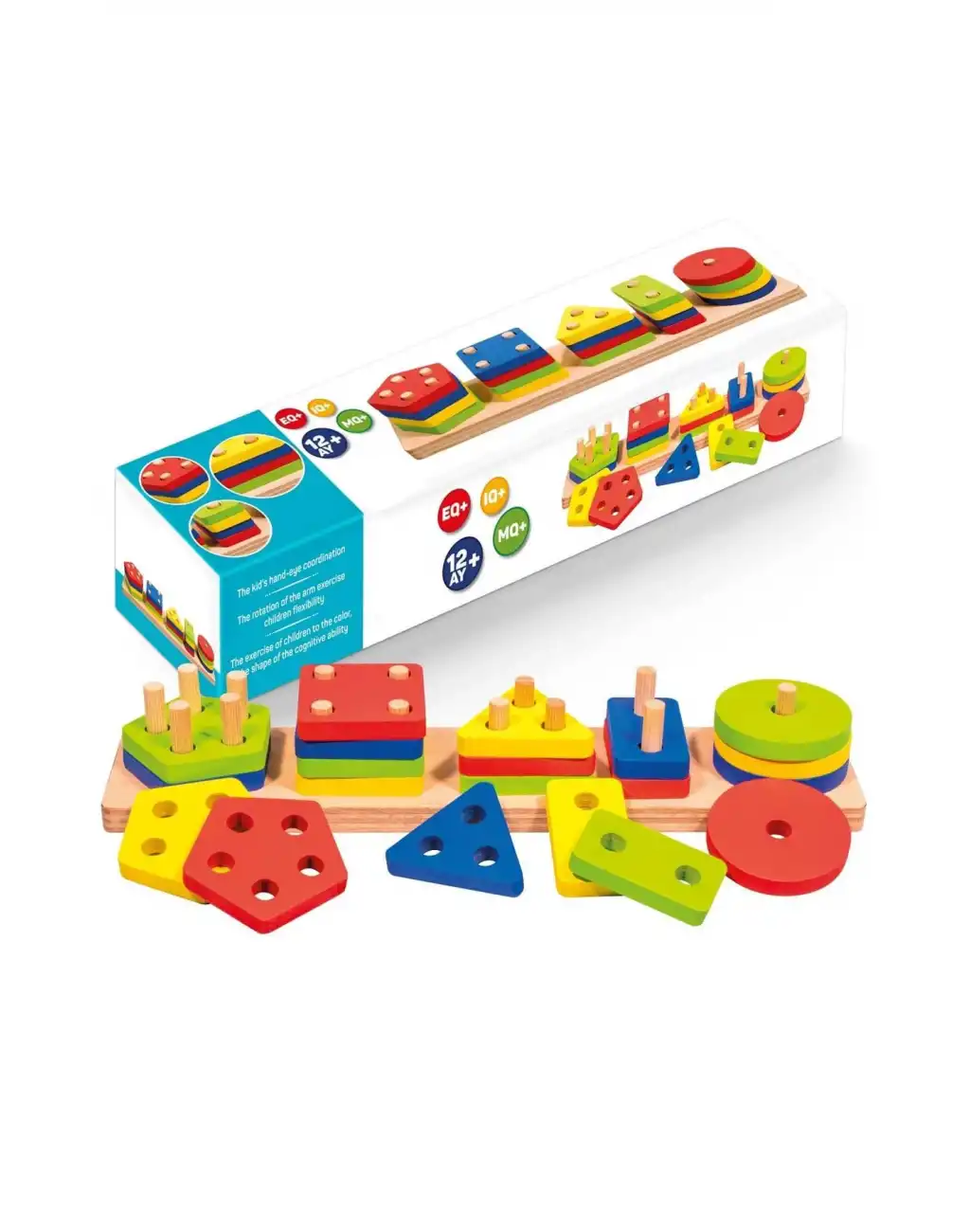 Eğitici Ahşap Geometrik Şekiller Geçirmeli Bultak Yerleştirme Oyunu 5li Puzzle Zeka Geliştirme