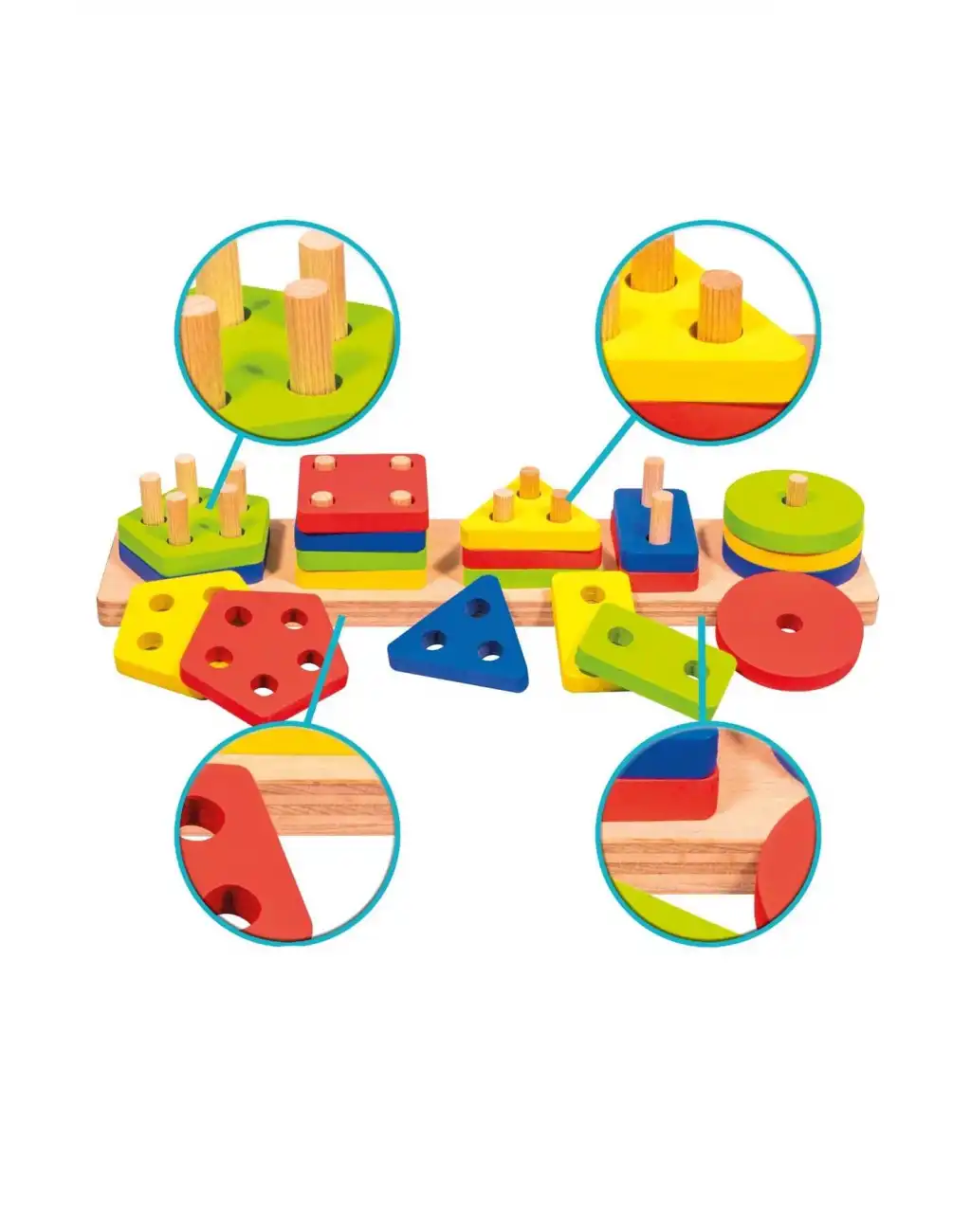 Eğitici Ahşap Geometrik Şekiller Geçirmeli Bultak Yerleştirme Oyunu 5li Puzzle Zeka Geliştirme