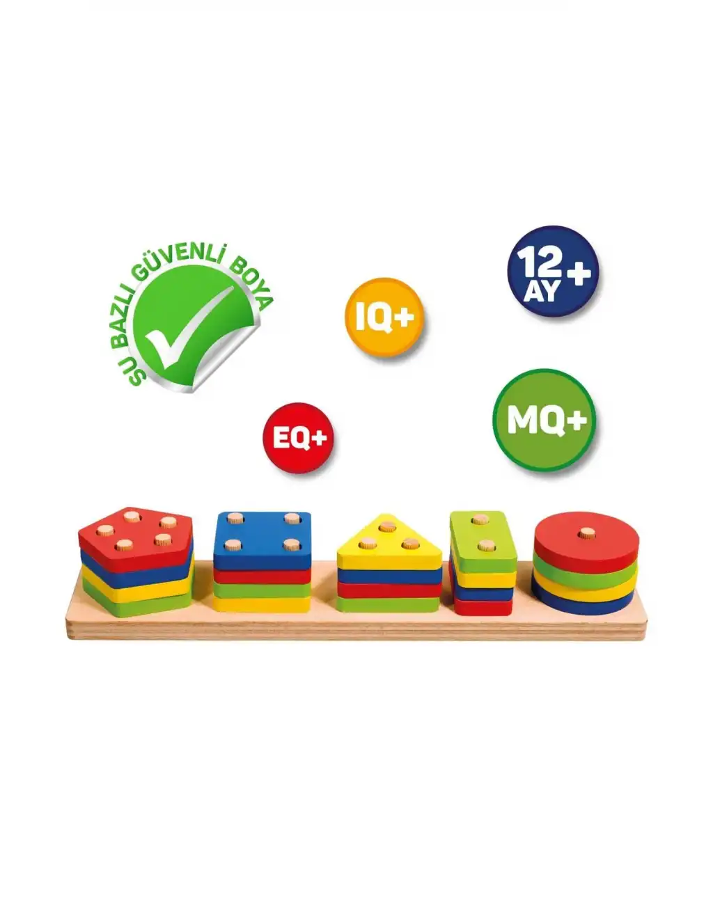 Eğitici Ahşap Geometrik Şekiller Geçirmeli Bultak Yerleştirme Oyunu 5li Puzzle Zeka Geliştirme