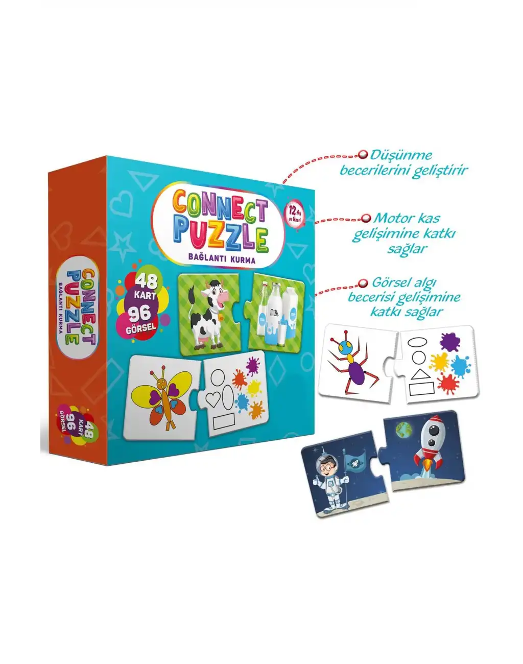 Connect Puzzle Bağlantı Kurma 96 Görsel Yapboz Eğitici Kartlar Görsel Zeka Algı Gelişim Dikkat Oyunu